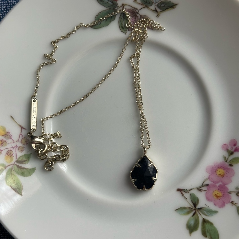 Kendra Scott Kiri Black Faceted Drop Pendant, Silver Chain